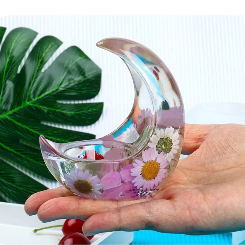 Candle Base 3D Moon Candlestick resin DIY Crystal Resin Half Moon home decor